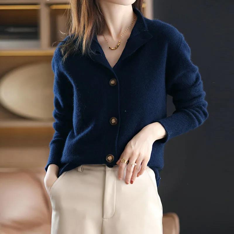 Damen Strickjacke Blau, Knöpfe, Weich, Elegant, Herbstmode, Freizeitkleidung, Warm, Stilvoll