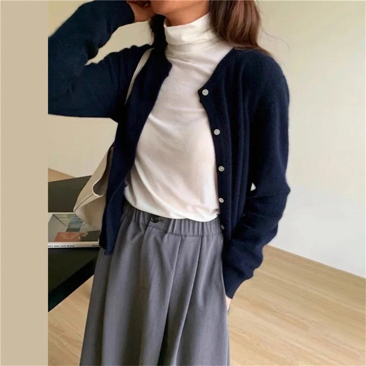 Damen Strickjacke, schwarz, O-Ausschnitt, Langarm, Knöpfe, lässig, Frühling Herbst Mode.