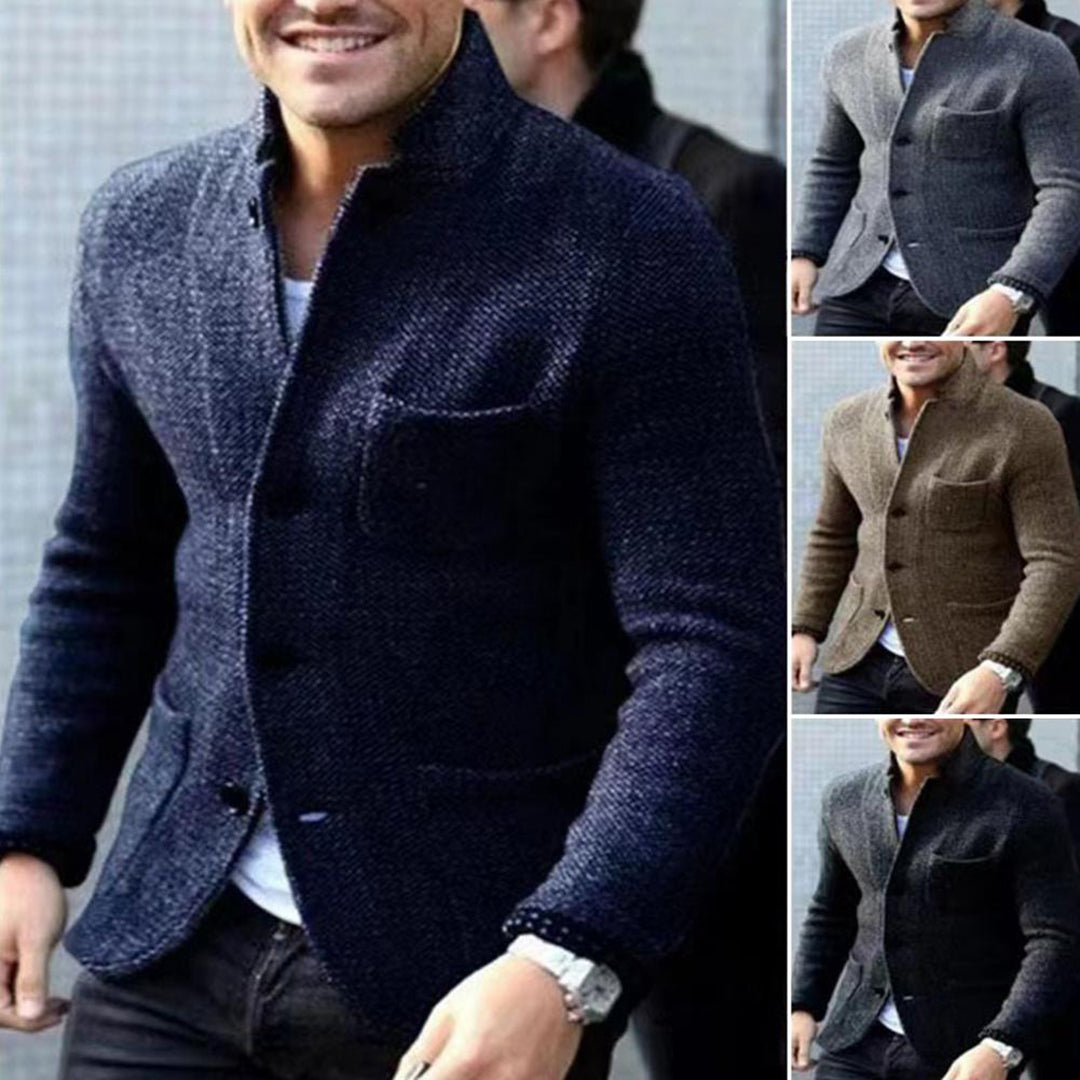 Herren Strickjacke, blau, braun, grau, modisch, elegant, Freizeitkleidung, Herbstmode.