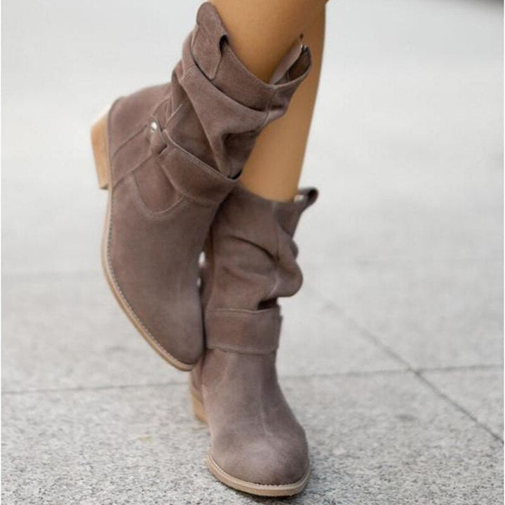 Damen Stiefeletten, dunkelgraues Wildleder, modisch, bequem, Herbst-Winter Schuhe.
