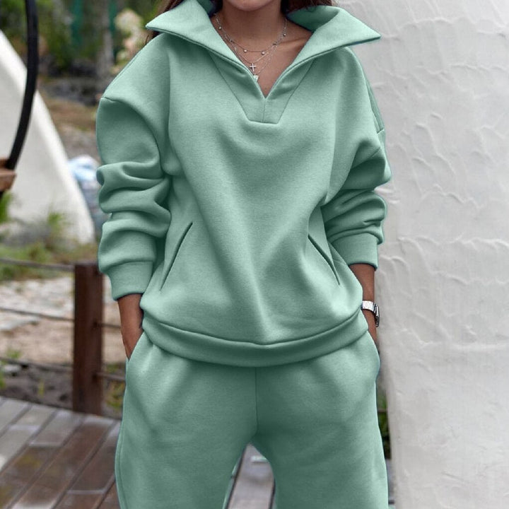 Grüner Damen-Sweatshirt-Anzug, lässig, bequem, langärmelig, Freizeitmode.