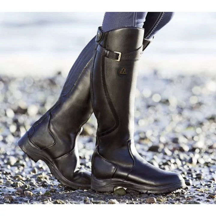 Damen-Winterstiefel, schwarz, wasserdicht, Leder, rutschfest, für Outdoor-Aktivitäten.