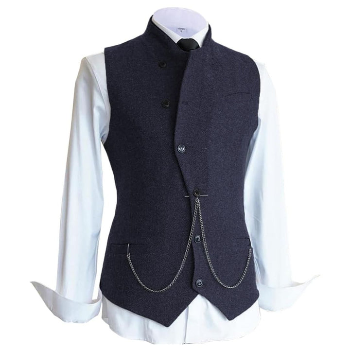 Dunkelblau Herrenweste mit Kette, elegantes Design, ideal für formelle Anlässe, Baumwolle.
