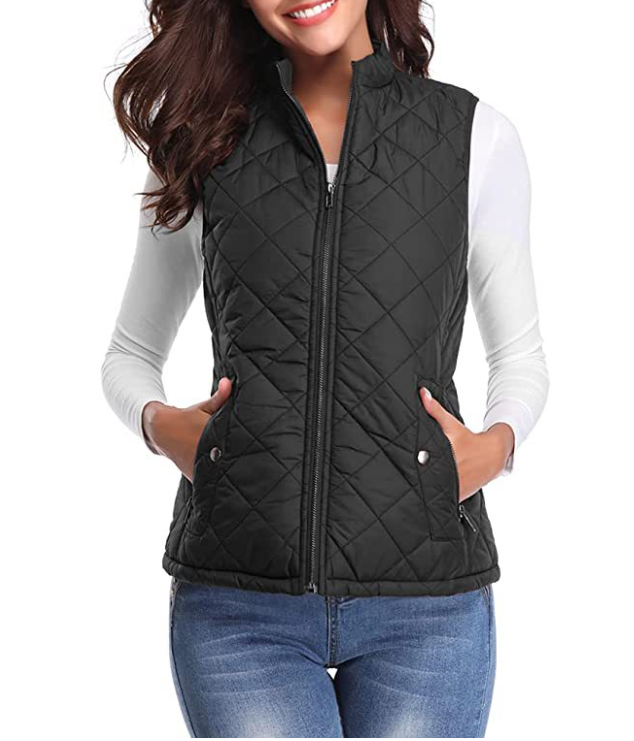 Damen Steppweste Schwarz, ärmellos, Reißverschluss, Freizeitmode, Herbst Winter Bekleidung