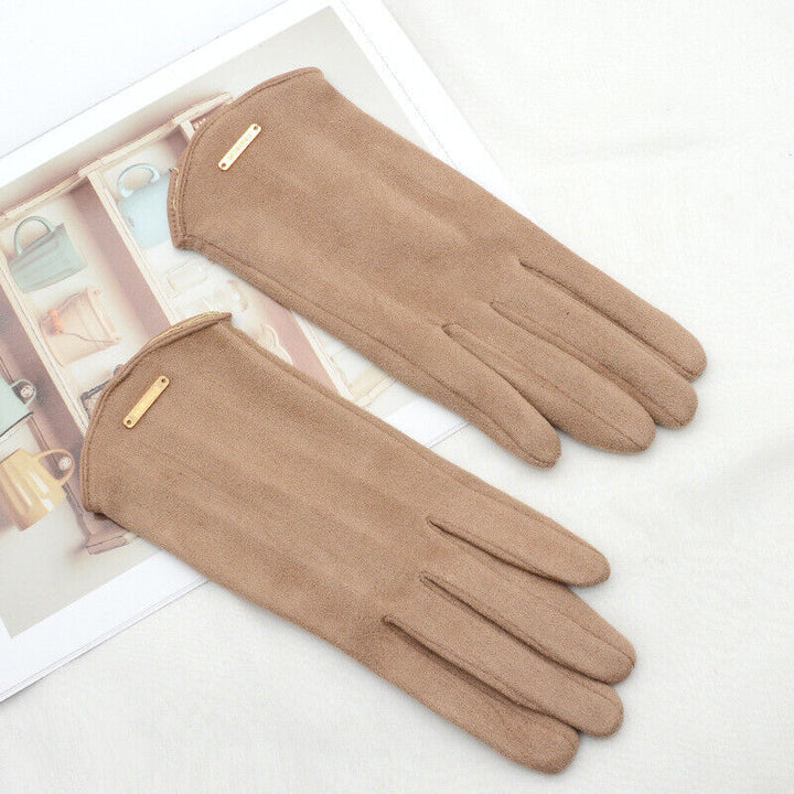 Damenhandschuhe beige Wildleder elegant Accessoire Mode Herbst Winter warm stilvoll.