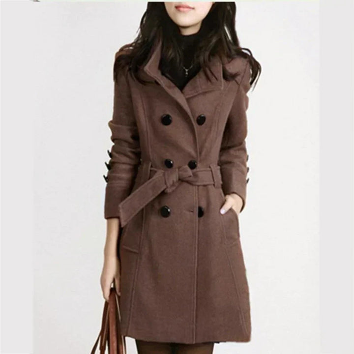 Damen Wintermantel braun, doppelt geknöpft, mit Gürtel, modisch, elegant, Herbst/Winter.