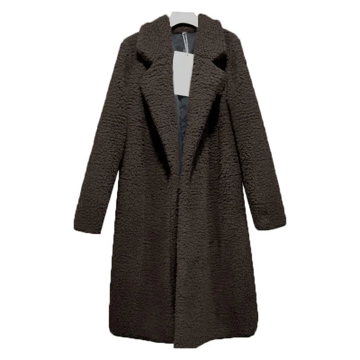 Brauner Damen-Wintermantel, flauschig, warm, elegant, Luca Norelli, modisch, Winterbekleidung.
