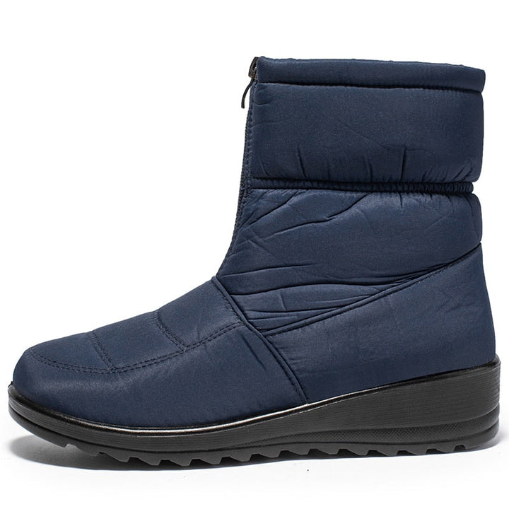 Dunkelblauer Damen-Winterstiefel, wasserdicht, mit Reißverschluss, rutschfeste Sohle.