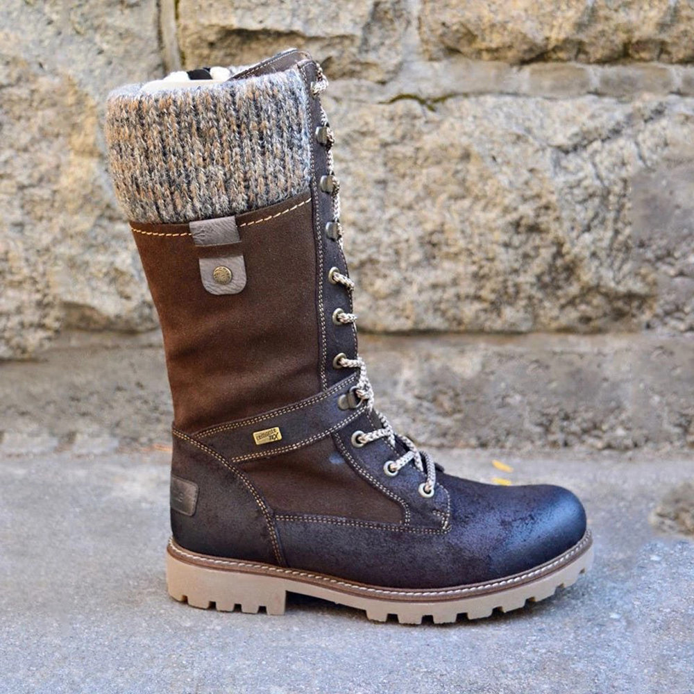 Damen Winterstiefel braun, gefüttert, Schnürung, rutschfeste Sohle, Outdoor, warm.