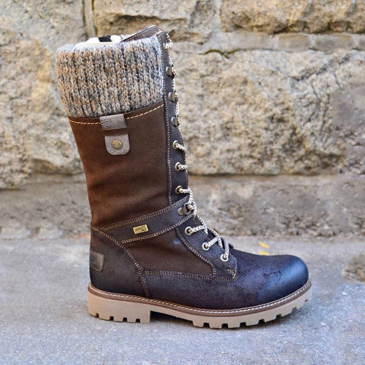 Damen Winterstiefel braun, gefüttert, Schnürung, rutschfeste Sohle, Outdoor, warm.