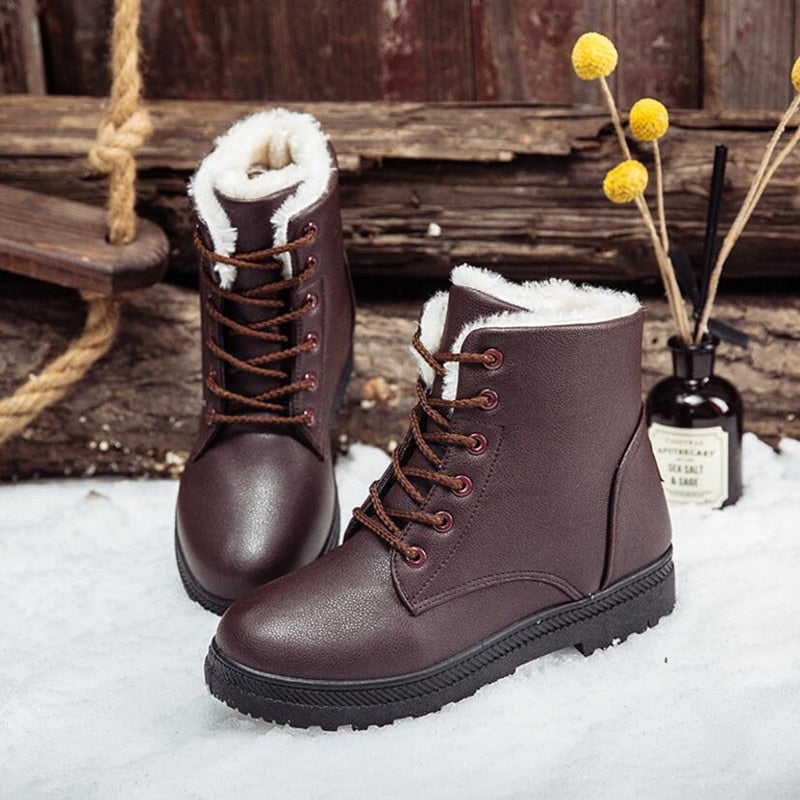 Damen Winterstiefel braun, Kunstleder, gefüttert, rutschfeste Sohle, Schnee, Outdoor.