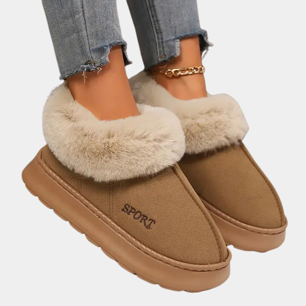 Damen-Winterstiefel, braun, Kunstpelz, rutschfest, warm, sportlich, modisch, bequem.