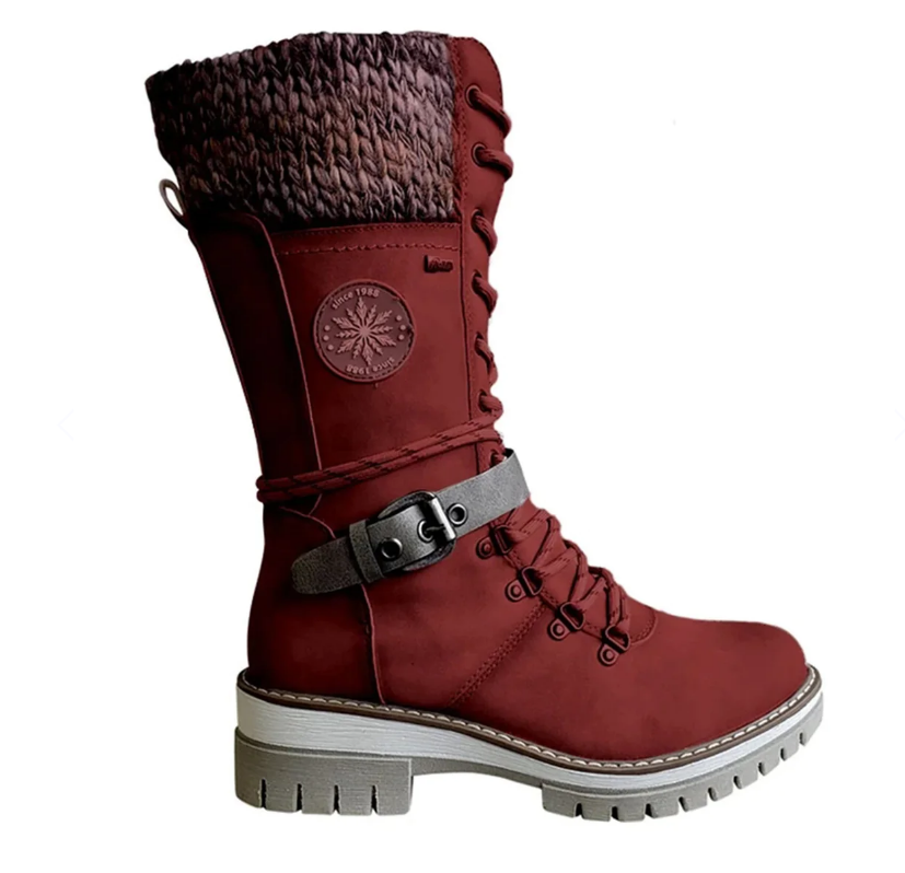 Damen Winterstiefel rot, gefüttert, Schnürung, rutschfeste Sohle, modisch, bequem.