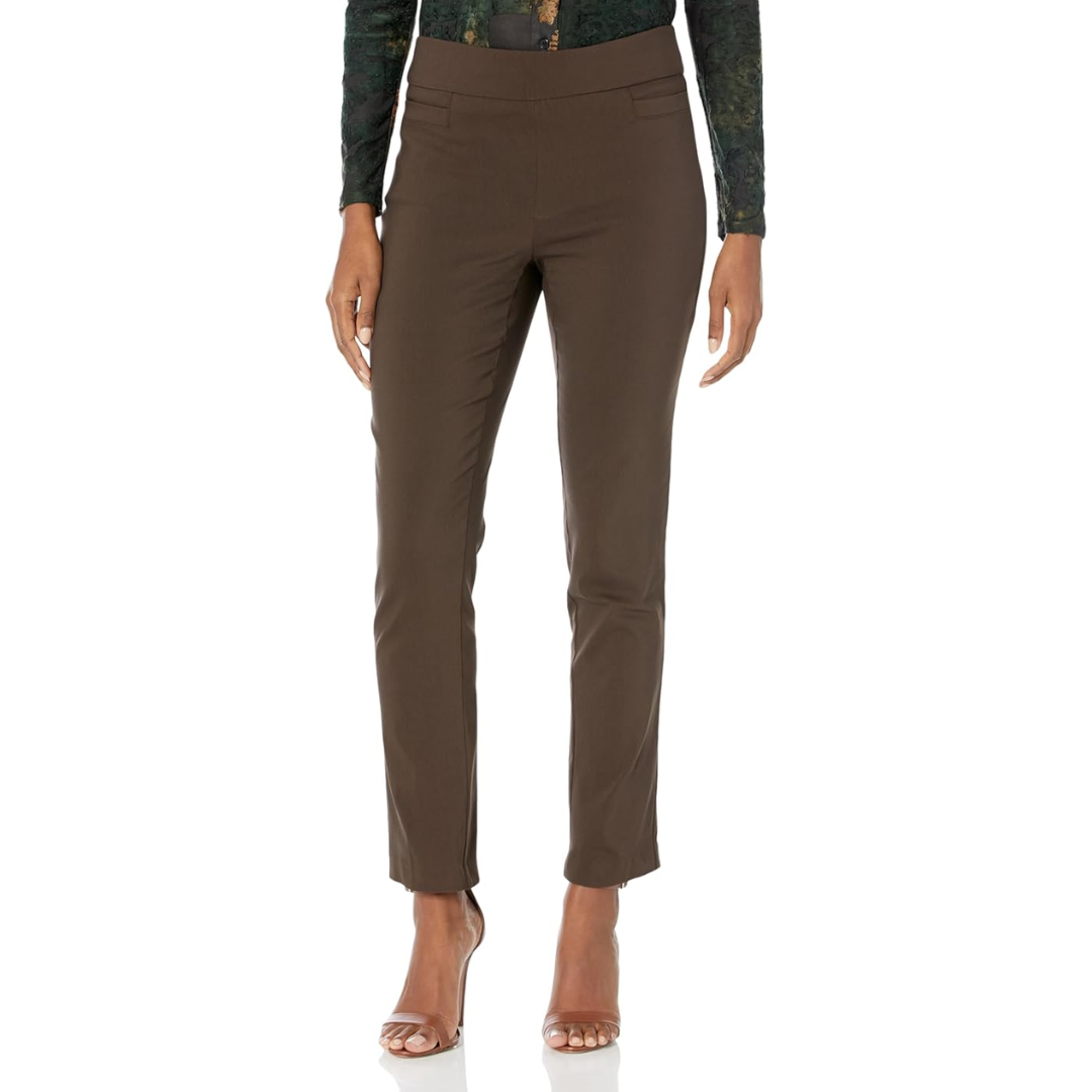 Damenhose braun, schmal geschnitten, elegant, Business-Look, Stretchmaterial, knöchellang.