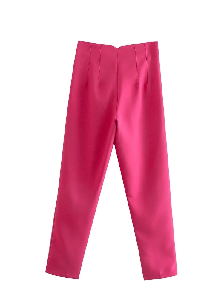 Rosa Damenhose, elegante Anzughose, modische Bürokleidung, hochwertiger Stoff.