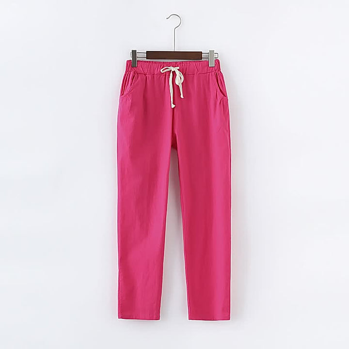 Rosa Damenhose aus Baumwolle mit Kordelzug, lässig, bequem, modisch, ideal für Freizeit.