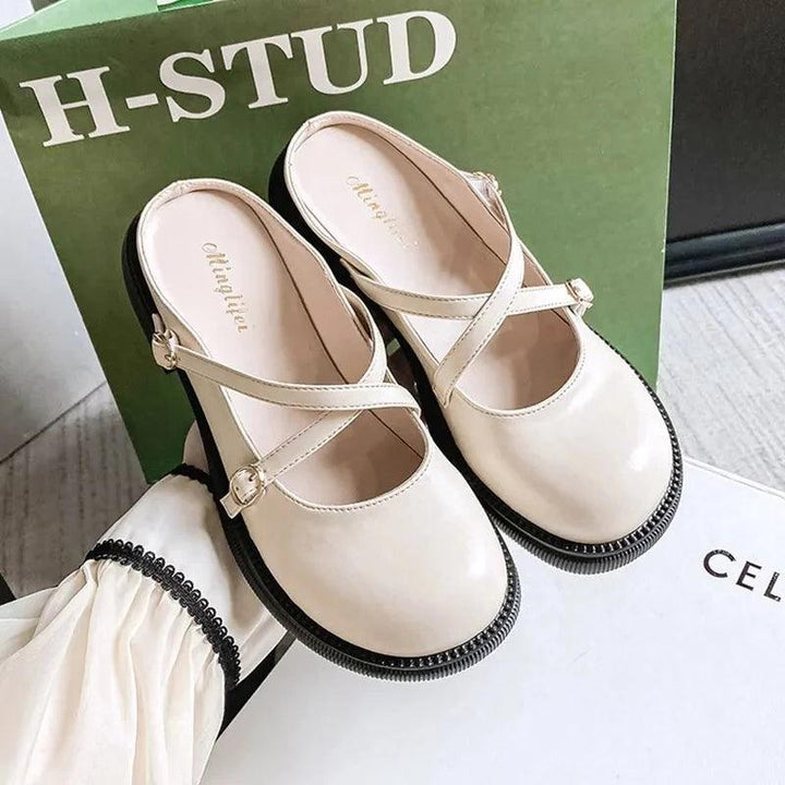 Damen-Lederslipper beige, stilvolle Mules, bequem, modisch, Freizeit, rutschfest.
