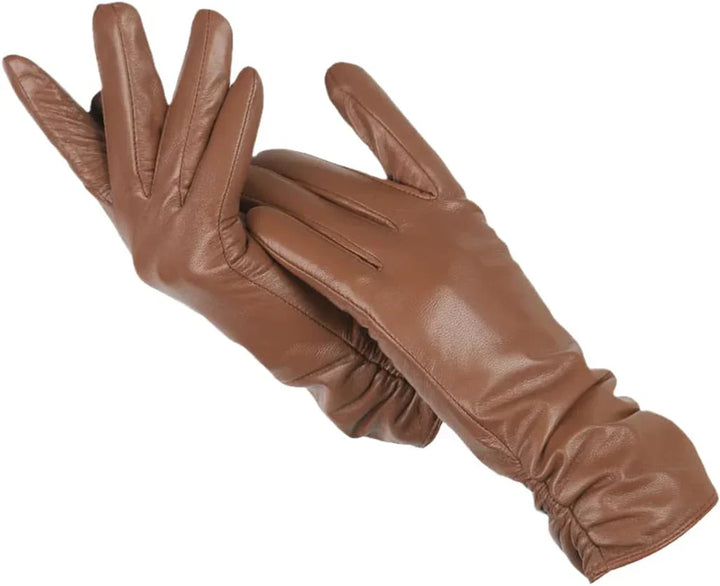 Braune Lederhandschuhe Damen, elegant, warm, Wintermode, Accessoire, hochwertig, stilvoll.