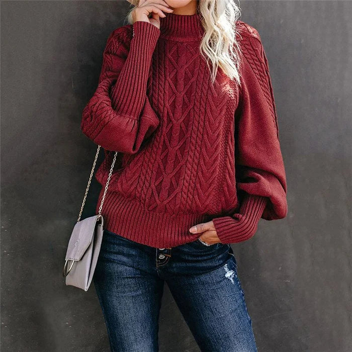 Damenpullover rot Strick hohe Kragen elegant warm Herbstmode