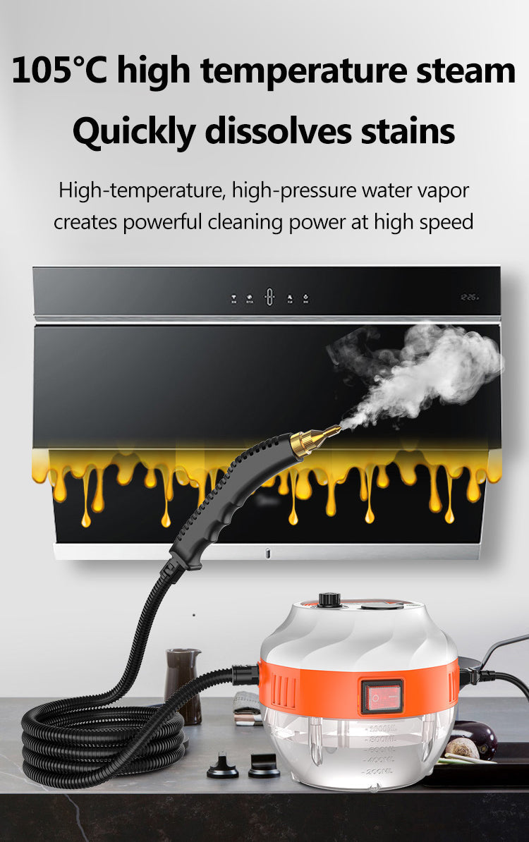 Hochdruck-Dampfreiniger, orange, 105°C, entfernt hartnäckige Flecken, leistungsstarkes Reinigungsgerät.
