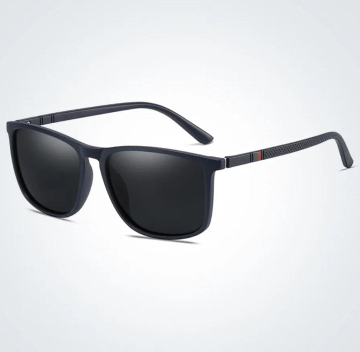 Dunkelblaue Sonnenbrille, rechteckig, UV-Schutz, modisch, Unisex, Kunststoffrahmen.