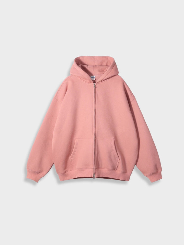 Rosa Kapuzenpullover mit Reißverschluss, Baumwolle, Unisex, lässig, modisch, bequem.