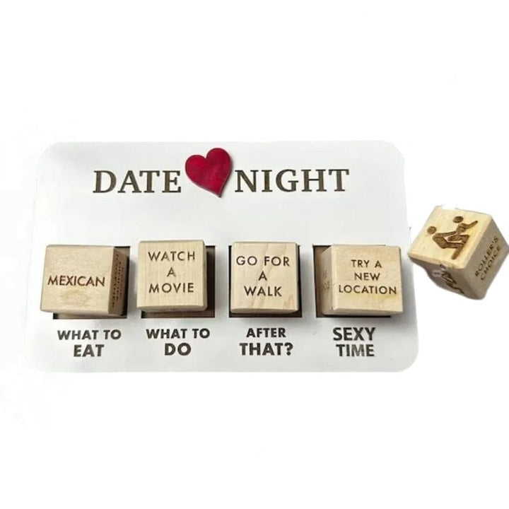 Holzwürfel Date Night Spiel, Aktivitäten, Essen, romantisch, Geschenkidee, weißer Hintergrund
