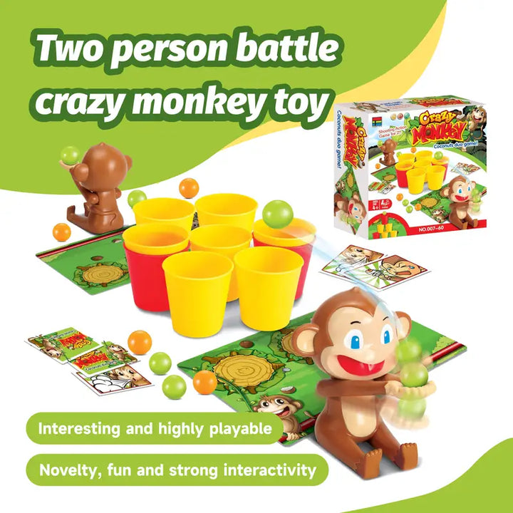 Zweipersonen-Spielzeug Crazy Monkey, interaktives Affenspiel, gelbe Becher, bunte Bälle.