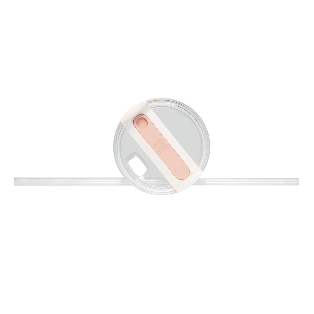 Deckelansicht eines transparenten Trinkbechers mit Strohhalm, BPA-frei, 1,18L Fassungsvermögen.