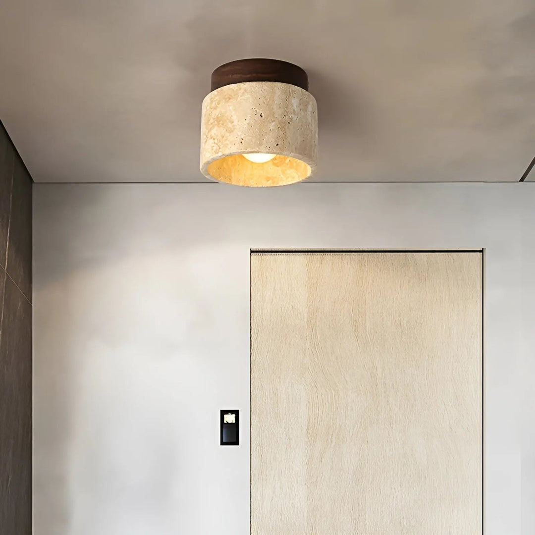 Moderne Deckenleuchte aus Beton, rund, beige, für Wohnzimmer oder Flurbeleuchtung.
