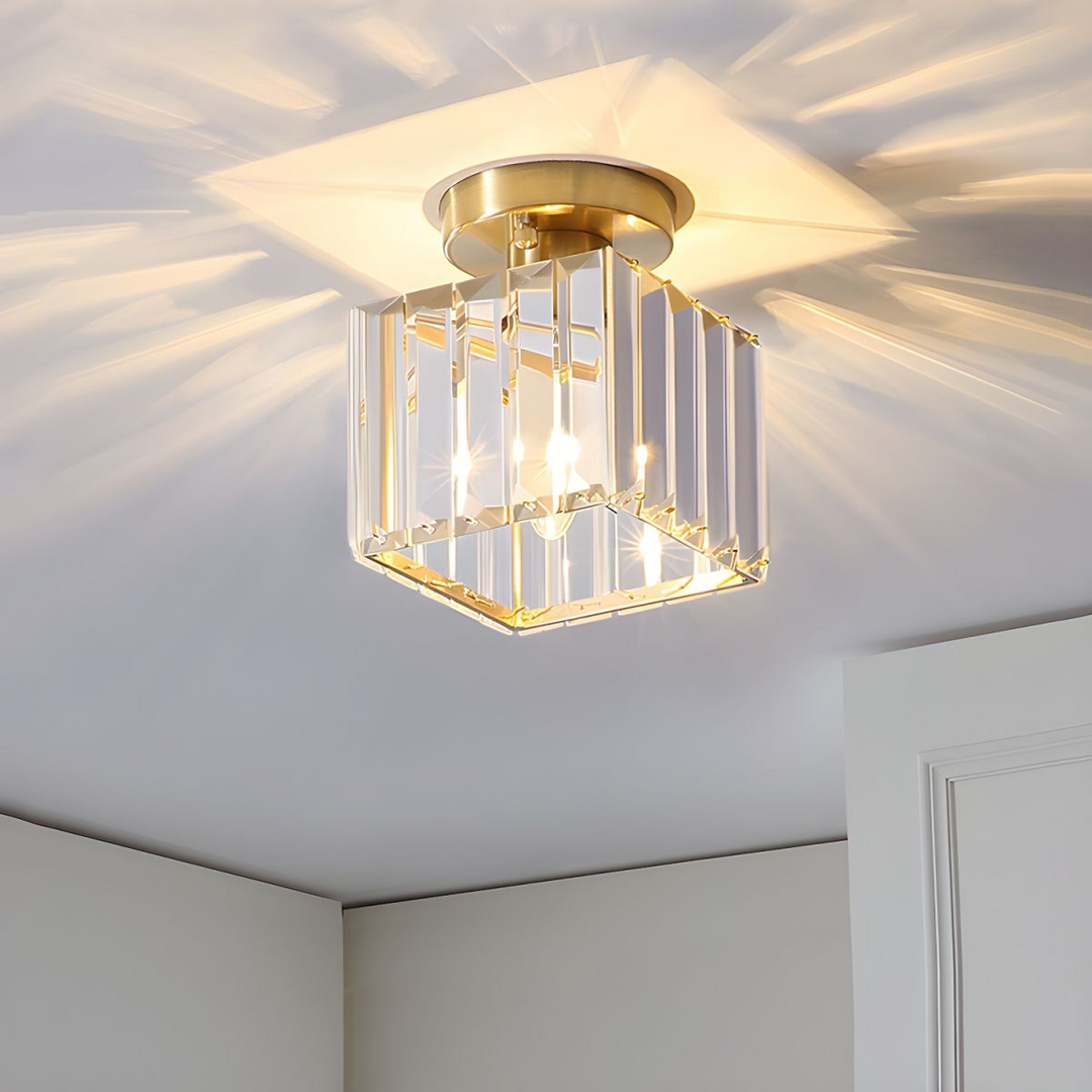 Moderne Deckenleuchte, goldfarben, geometrisches Design, LED, Wohnzimmerbeleuchtung.