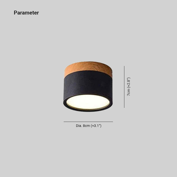 Moderne Deckenleuchte, schwarz-gold, zylindrisch, 8cm Durchmesser, LED, Holzoptik.