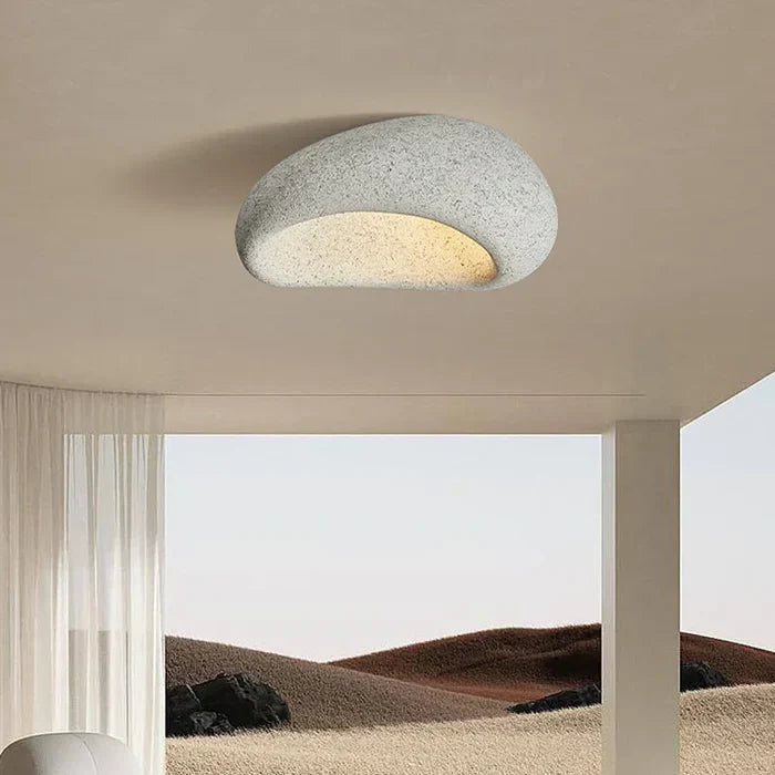 Moderne Deckenleuchte aus Beton, rund, grau, für Wohnzimmerbeleuchtung, minimalistisches Design.
