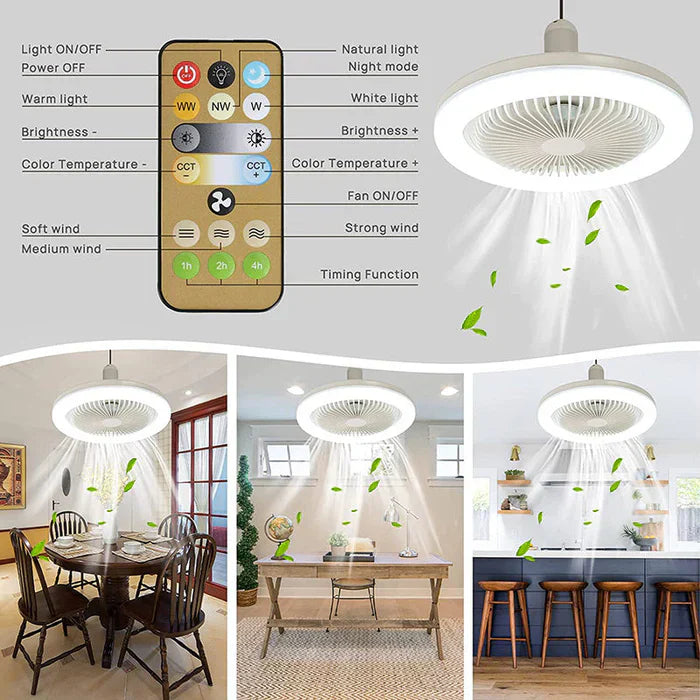 Deckenventilator mit LED-Licht, Fernbedienung, weiß, energiesparend, für Wohnzimmer.
