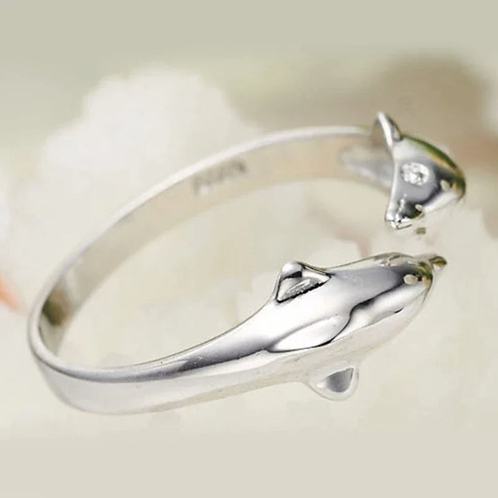 Silberner Delfin-Ring, verstellbar, elegantes Design, Schmuck für Damen, Geschenkidee.