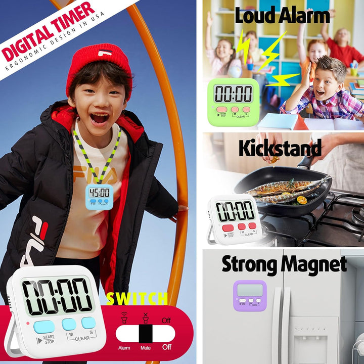 Digitaler Küchentimer, weiß, mit lauter Alarmfunktion, Magnet, Ständer, ergonomisches Design.