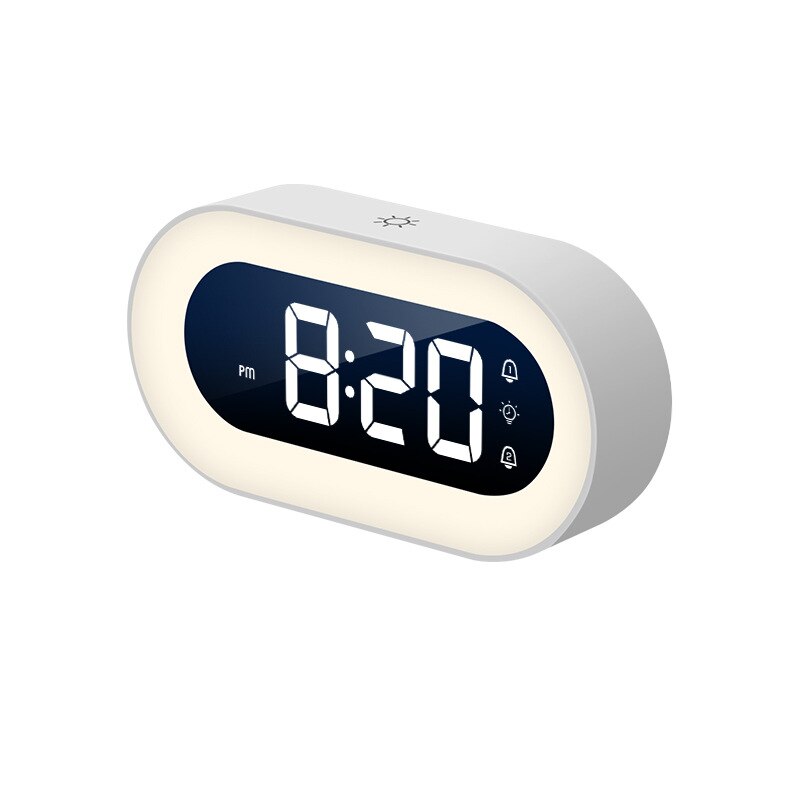 Digitaler Wecker, weiß, LED-Anzeige, modernes Design, Tischuhr, Schlafzimmer, 8:20 Uhr.