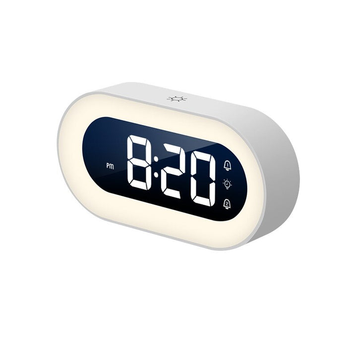 Digitaler Wecker, weiß, LED-Anzeige, modernes Design, Tischuhr, Schlafzimmer, 8:20 Uhr.