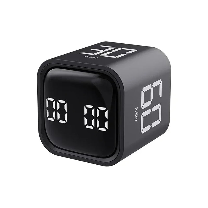 Schwarzer digitaler Würfel-Timer mit LED-Anzeige für Küche und Fitness.