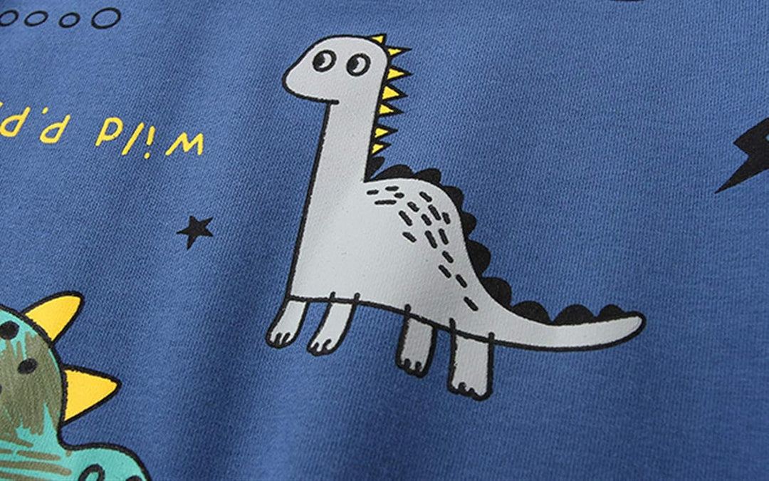 Blaues Kinder-T-Shirt mit Dinosaurier-Print, Baumwolle, lustiges Design, Jungenmode.