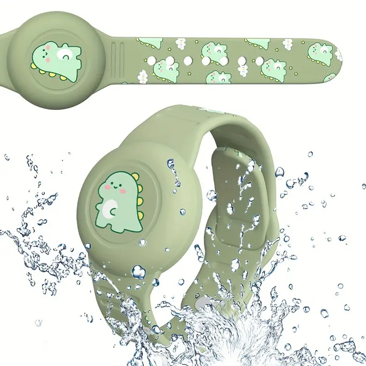 Grünes wasserdichtes Kinderarmband mit Dinosauriermotiv, ideal für Outdoor-Aktivitäten.