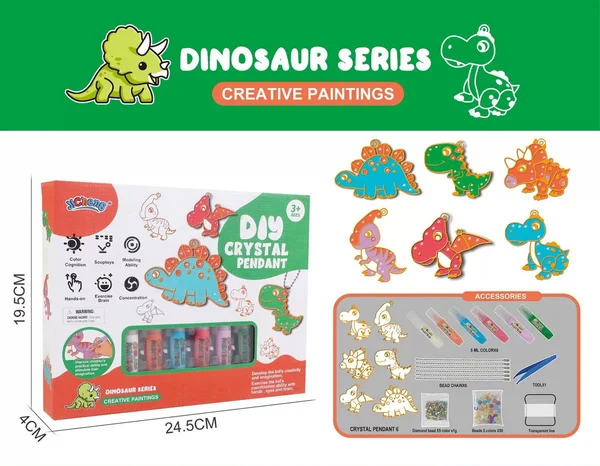 DIY Kristallanhänger Dinosaurier-Set, Malset für Kinder, kreative Bastelideen, bunt.