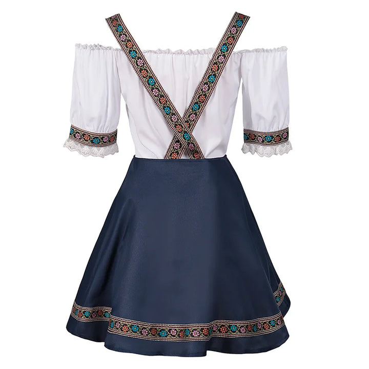 Damen Dirndl Kleid, weiß-blau, mit Stickerei, Trachtenmode, Oktoberfest, traditionell.