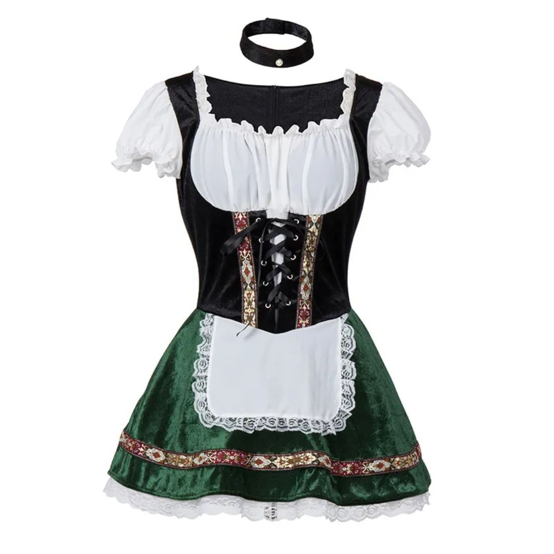 Damen Dirndl Kleid, schwarz-grün, mit Schürze, Oktoberfest Trachtenmode, traditionell.
