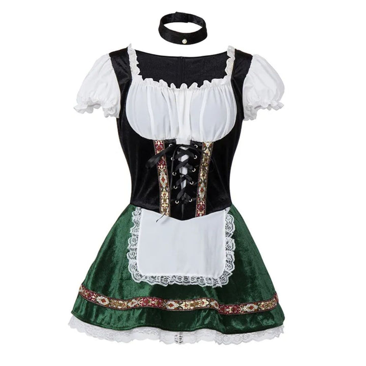 Damen Dirndl Kleid, schwarz-grün, mit Schürze, Oktoberfest Trachtenmode, traditionell.