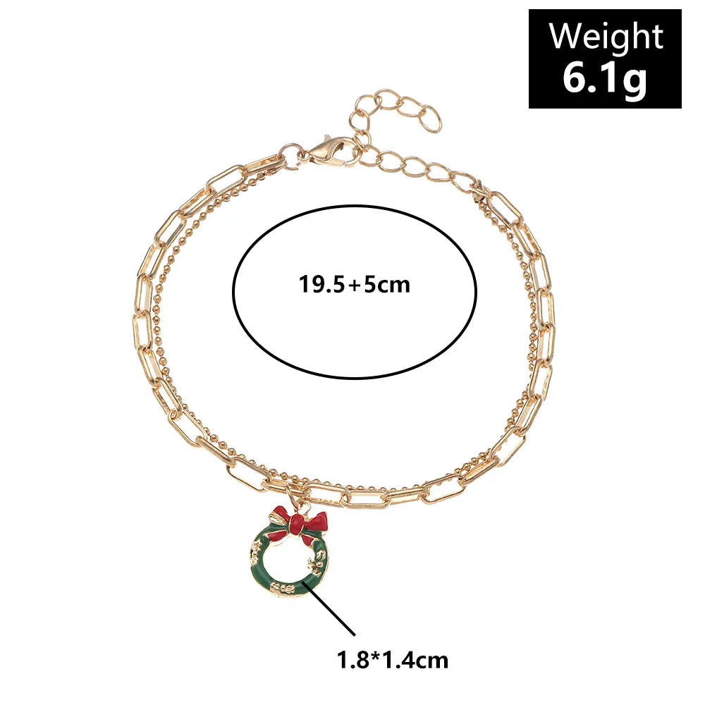 Goldenes Armband mit Weihnachtskranz-Anhänger, verstellbar, 19.5+5cm, 6.1g, modisch.