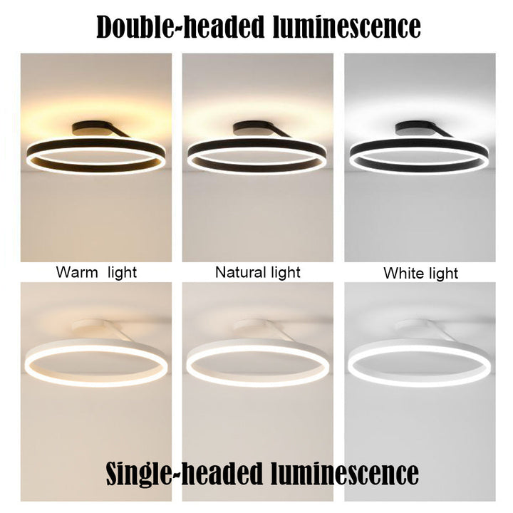 Moderne LED-Deckenleuchte, doppelseitig, warmes, natürliches, weißes Licht, schwarz, rund.