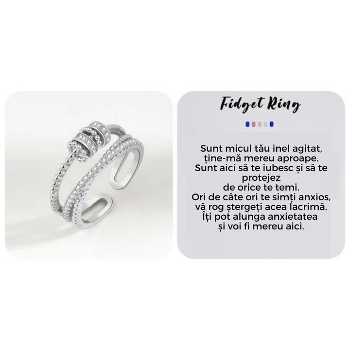 Silberner Fidget-Ring mit Zirkonia-Steinen, stressabbauend, modisch, verstellbar.