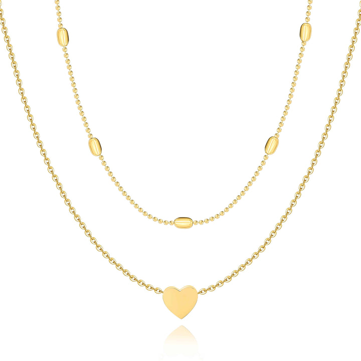 Goldene Herz-Halskette, doppellagig, Damen-Schmuck, modisch, elegantes Design.