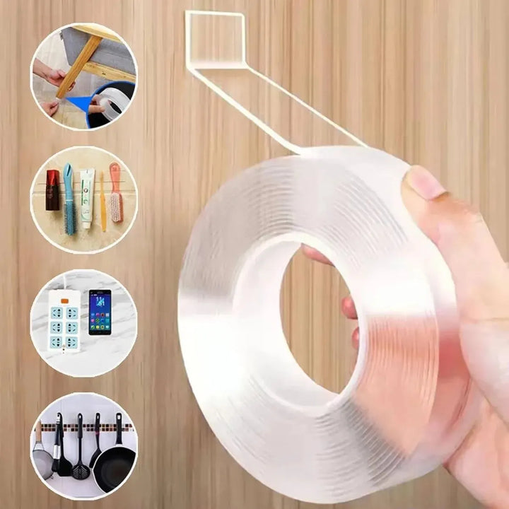 Transparente Nano-Klebebandrolle, wiederverwendbar, stark haftend, vielseitig einsetzbar.